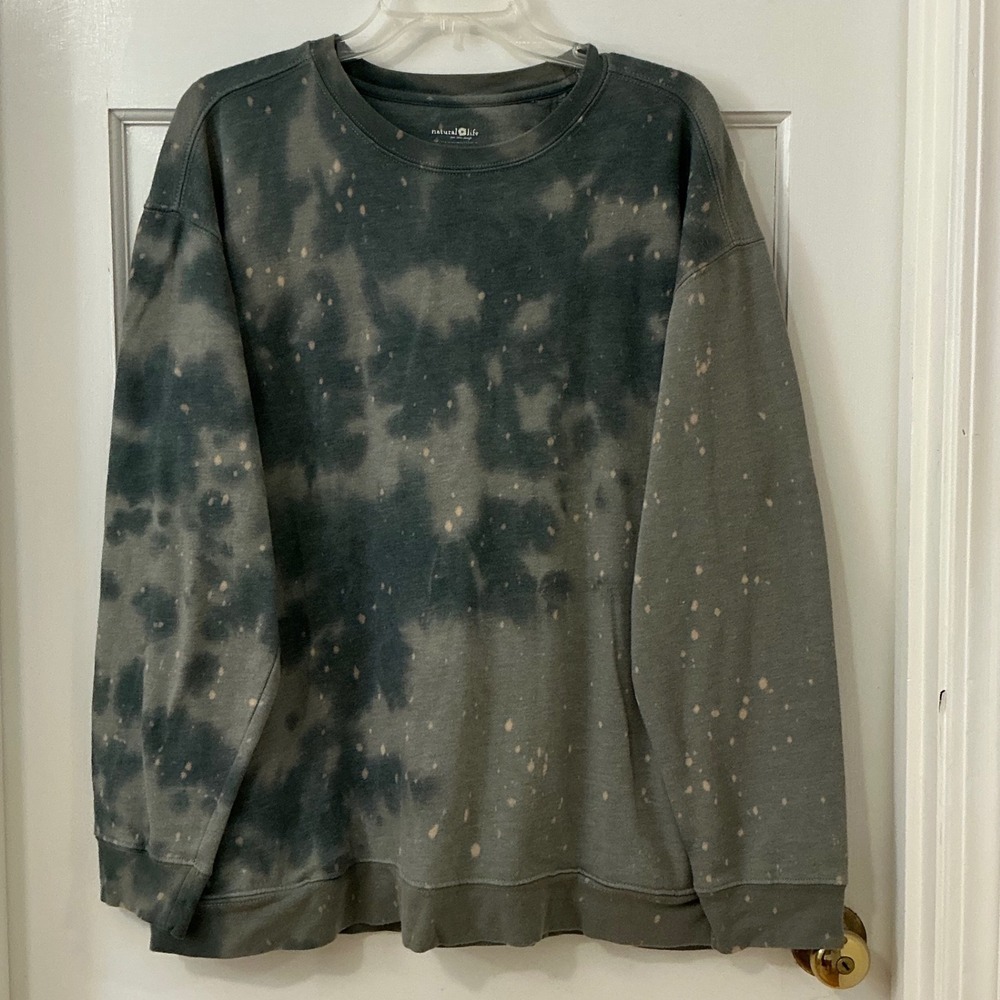 Natural Life Slate Green Speckled Tie Dye Sweatshirt L Boho Grunge Indie Cozy